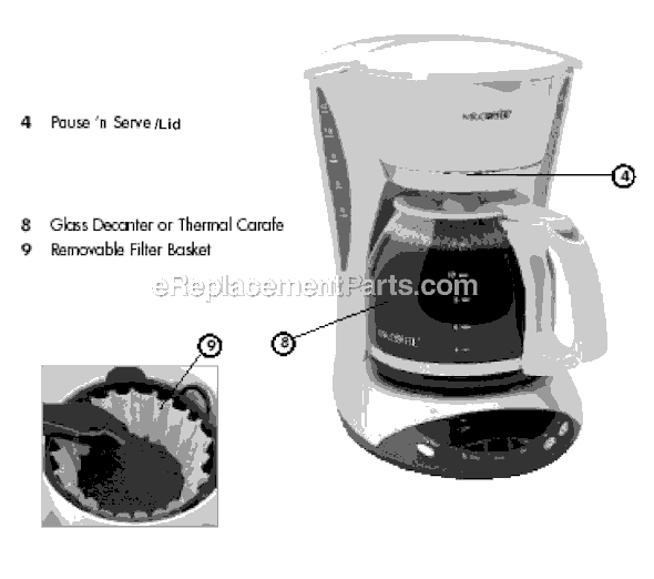 Page A Diagram and Parts List for DWX23  Mr Coffee Coffee Maker